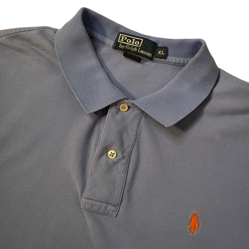 Vintage Polo Ralph Lauren Polo Shirt Mens XL Blue Short Sleeve Orange Pony‎ Golf